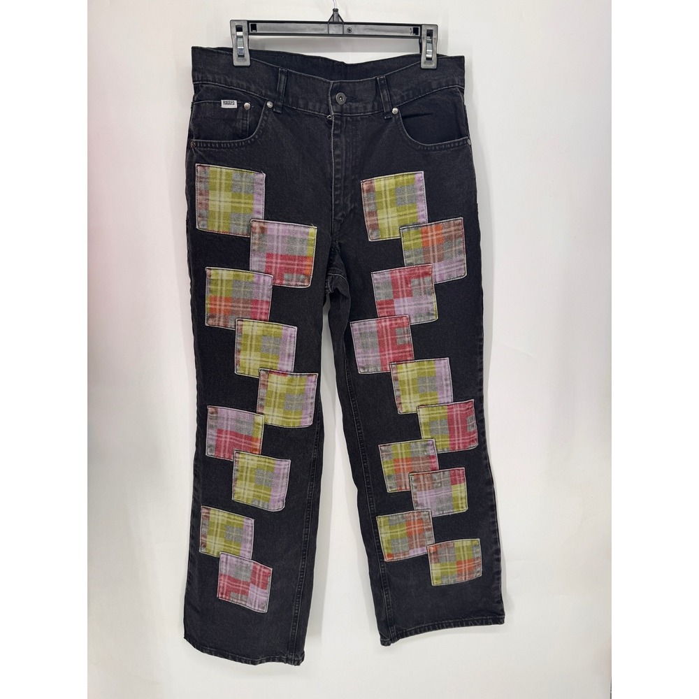 Ragged Jeans Jeans Womens 30 Black NWT Patchwork Plaid Flannel Straight Leg
